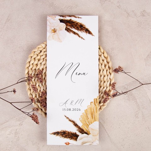 Otwierane menu weselne z motywem kwiatów boho - Pastel Boho - PRÓBKA