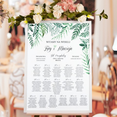 Plan sali weselnej (rozmieszczenie gości) z leśnymi motywami - Forest