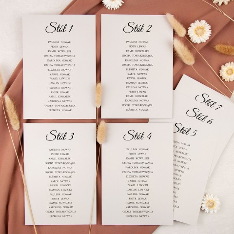 Plany stołów weselnych (rozmieszczenie gości) na pojedynczych kartach - Grey Envelope