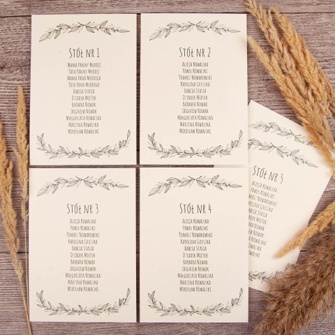 Plany stołów weselnych (rozmieszczenie gości) na pojedynczych kartach - Natural Brilliant White