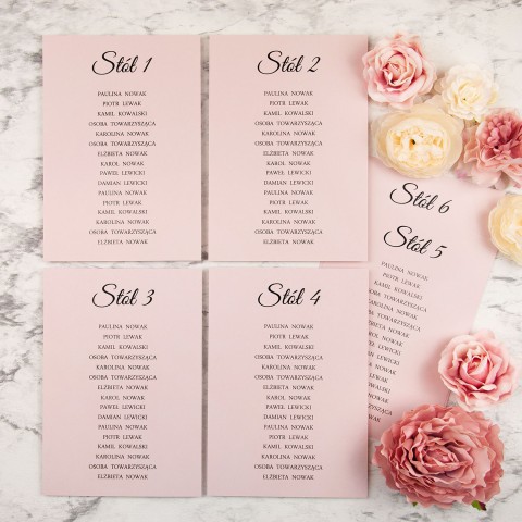 Plany stołów weselnych (rozmieszczenie gości) na pojedynczych kartach - Rose Envelope