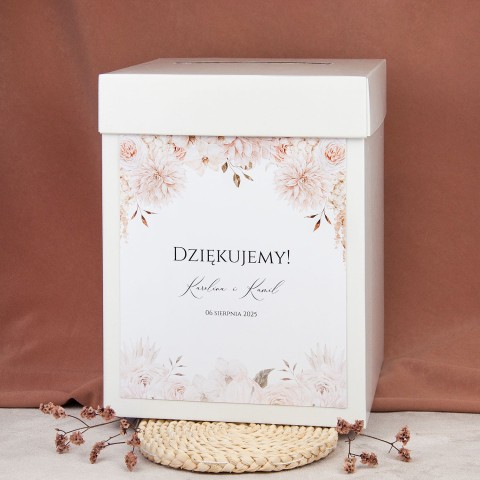 Pudełko na koperty weselne z motywem kwiatów boho - Pastel Boho
