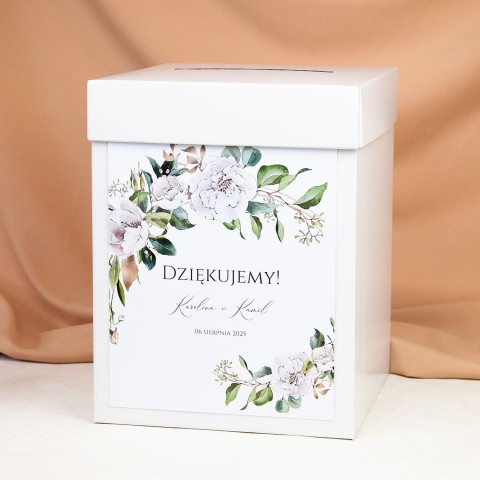Pudełko na koperty z motywem białych kwiatów - White Circle