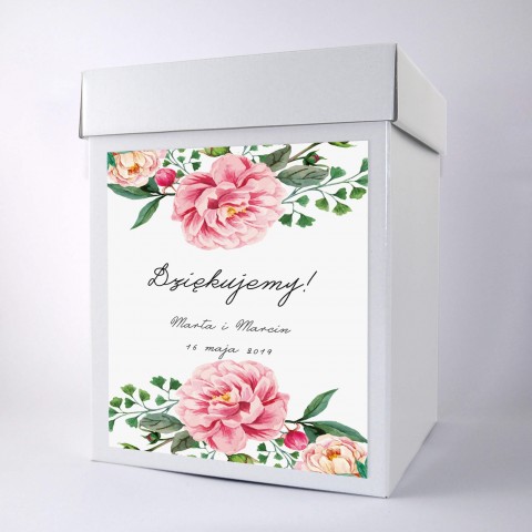 Rustykalne pudełko na koperty Sweet Peony z motywem kwiatowym