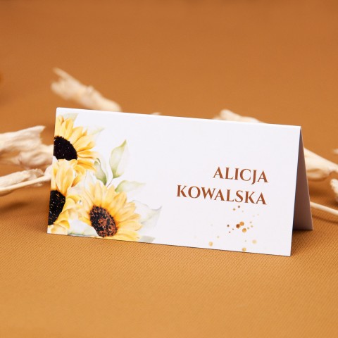 Winietki ślubne na stoły z motywem żółtych słoneczników - Sunflower
