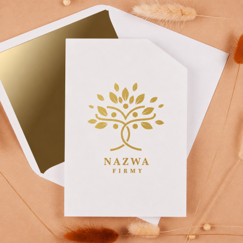 Zaproszenia biznesowe z białym etui i ze złoconym logo firmy - Glamour White Case