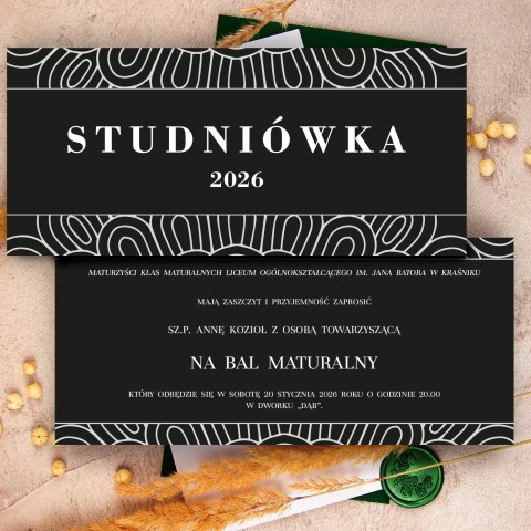 Jednokartowe zaproszenia na studniówkę z dwustronnym białym nadrukiem - Prom