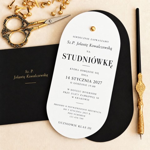 Eleganckie zaproszenia na bal maturalny studniówkę - Noir Elegance Prom