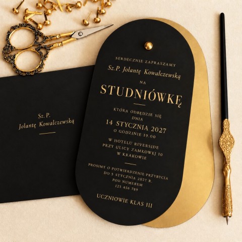 Eleganckie zaproszenia na bal maturalny studniówkę - Noir Elegance Black Prom