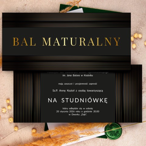 Jednokartowe zaproszenia na bal maturalny z dwustronnym nadrukiem - Stripes