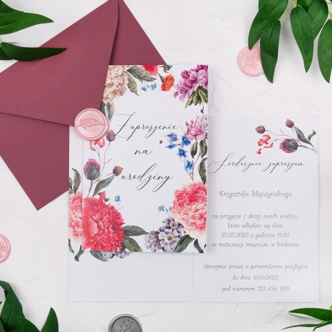 Zaproszenia na urodziny z kwiatowym motywem - Lilac