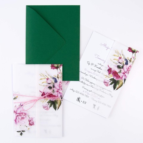 Botaniczne zaproszenia ślubne z kalką i motywem kwiatowym Floral