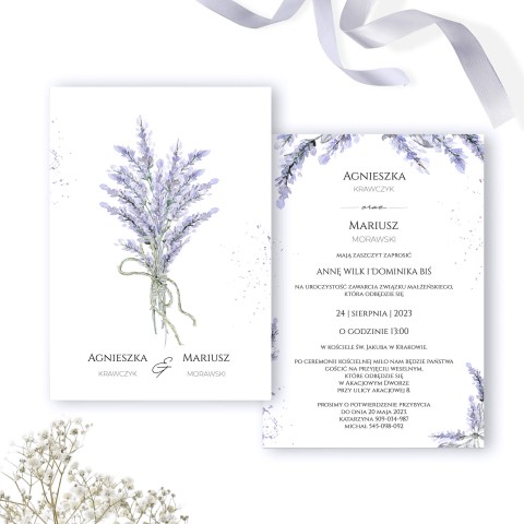 Zaproszenia ślubne fioletowe z lawendą - Lavender Flower