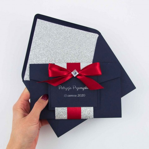 Eleganckie zaproszenia ślubne Diamond Navy Blue - PRÓBKA