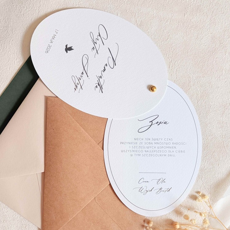 Personalizowana kartka pamiątka Chrztu Świętego owalna klasyczna - Oval 