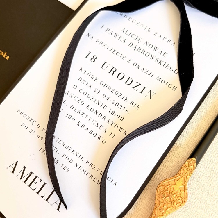 Eleganckie zaproszenia na 18 urodziny - Noir Gold Velvet