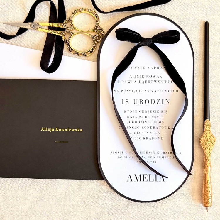 Eleganckie zaproszenia na 18 urodziny - Noir Gold Velvet