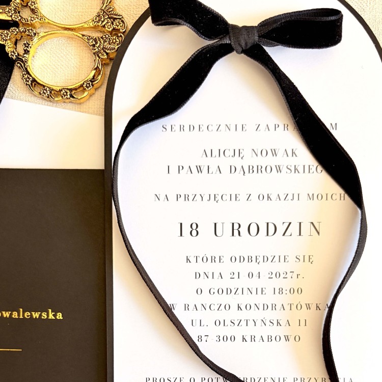 Eleganckie zaproszenia na 18 urodziny - Noir Gold Velvet