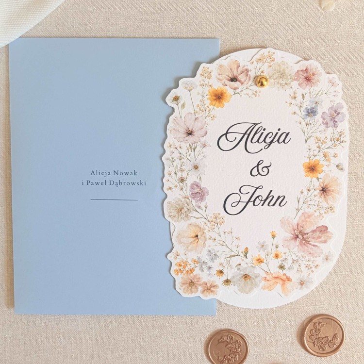 Zaproszenia na ślub na fakturowanym papierze z polnymi kwiatami - Wildflower Romance