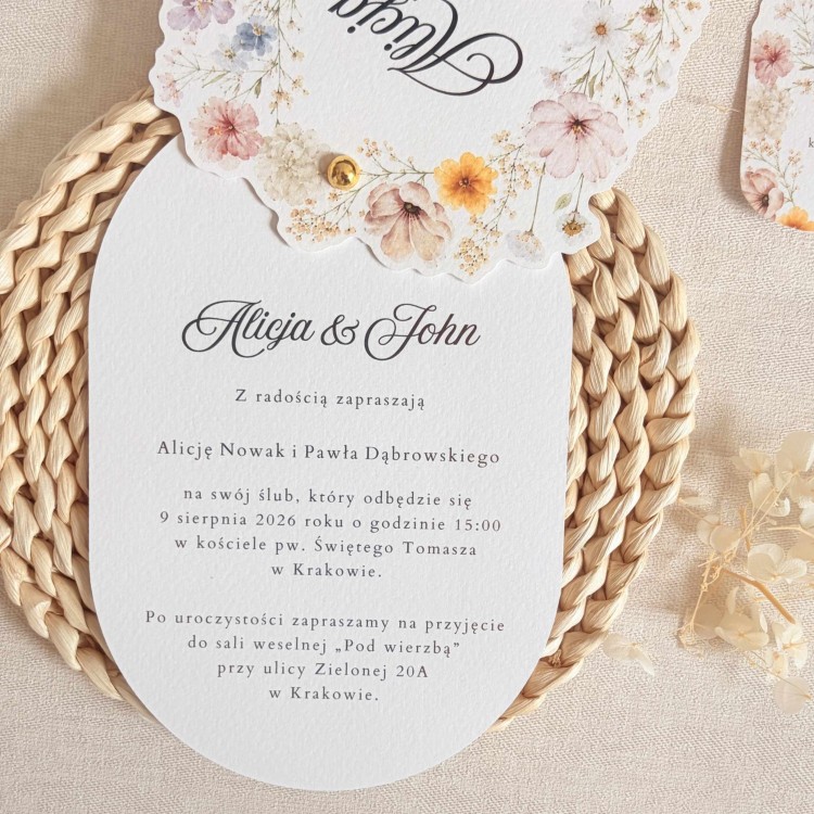 Zaproszenia na ślub na fakturowanym papierze z polnymi kwiatami - Wildflower Romance