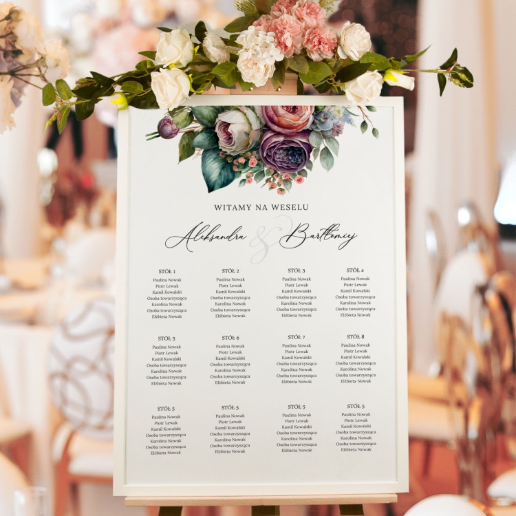 Plan rozmieszczenia gości weselnych z motywem kwiatowym - Botanic