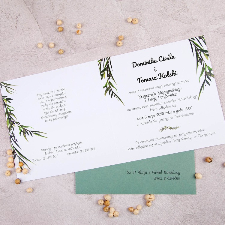 Botaniczne zaproszenia ślubne - Olive