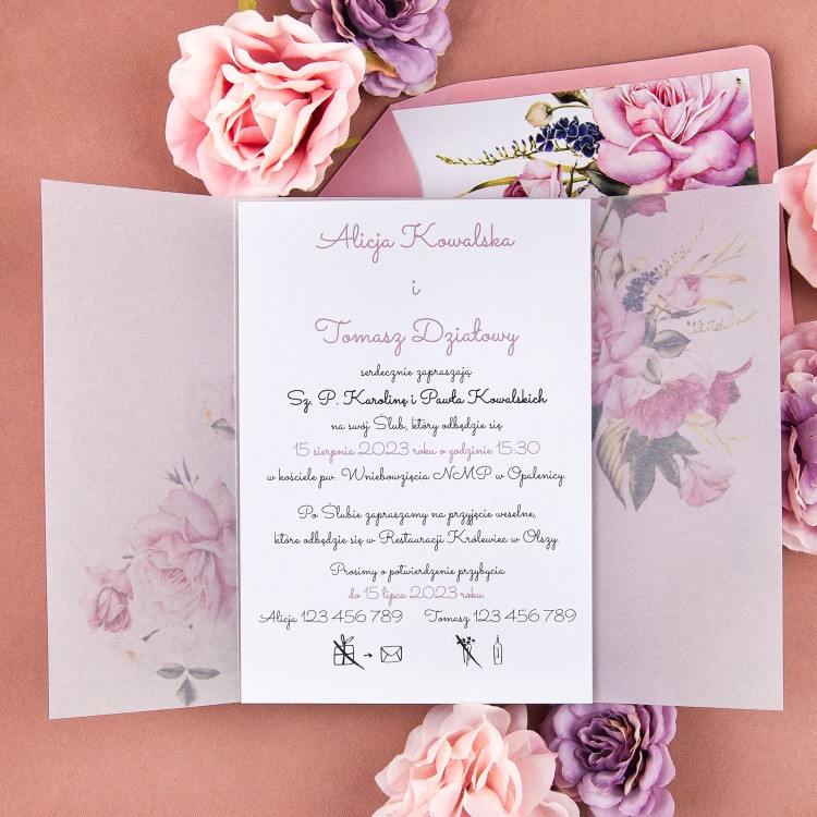 Botaniczne zaproszenia ślubne z kalką i motywem kwiatowym - Floral