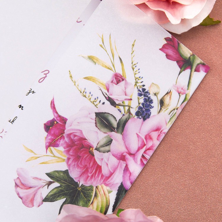 Botaniczne zaproszenia ślubne z kalką i motywem kwiatowym - Floral - PRÓBKA