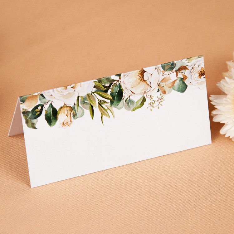 Dwustronne winietki ślubne z motywem białych kwiatów - White