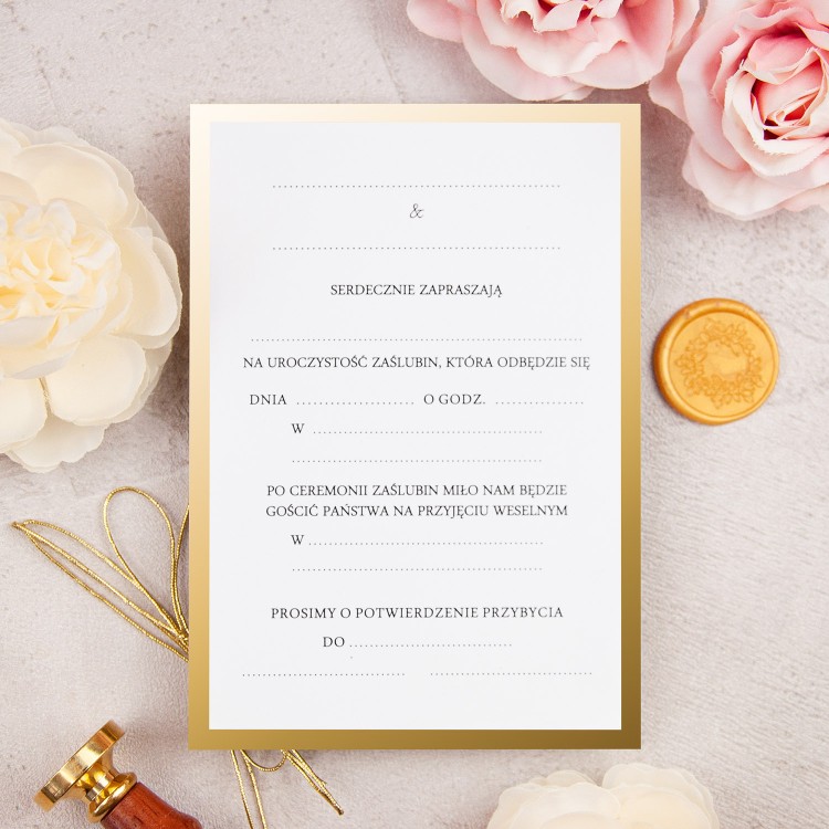 Eleganckie pozłacane zaproszenia ślubne do własnoręcznego uzupełnienia - Gold Mirror - LAST MINUTE