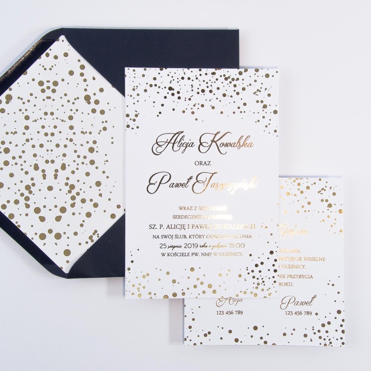 Eleganckie zaproszenia ślubne Golden Dots
