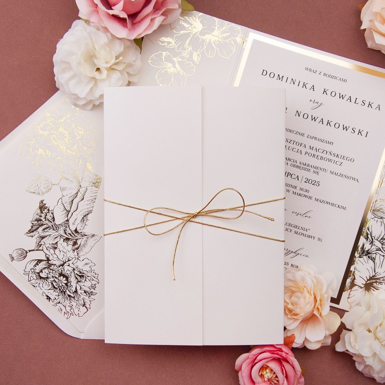Eleganckie Zaproszenia Ślubne z kwiatowym motywem na papierze ecru - Ecru Princess