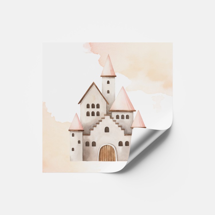 Naklejki okrągłe lub prostokątnena na Urodziny dziecka z motywem różowego zamku - Pink Castle