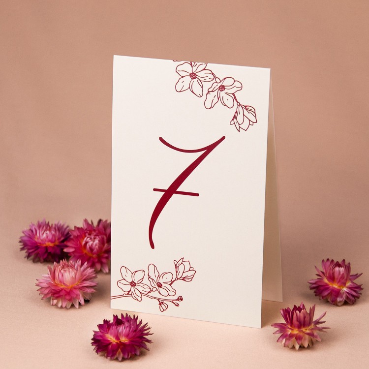 Numery stołów weselnych wolnostojące z motywem kwiatów orchidei na papierze ecru - Orchid Ecru