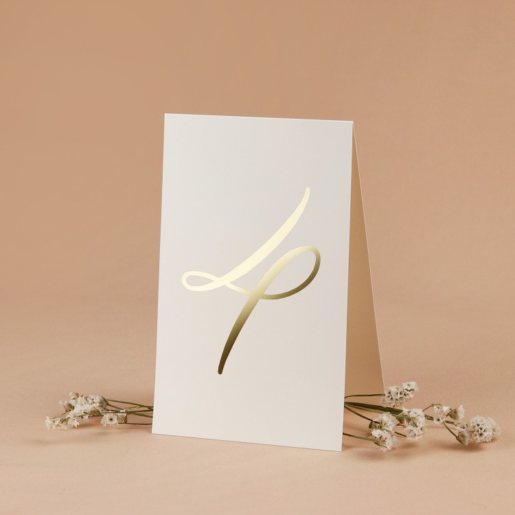 Numery stołów weselnych ze złotym wykończeniem na papierze ecru - Nirvana, Ecru Pocket, Glamour Ecru Case