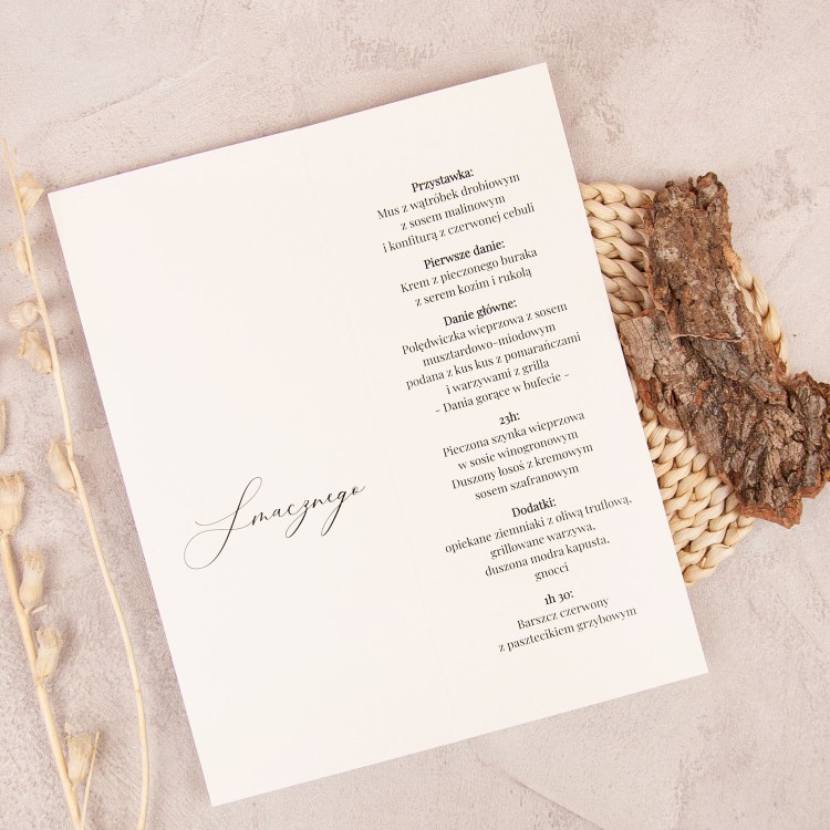 Otwierane menu na stoły weselne drukowane na papierze ecru - Eco Birch's Heart