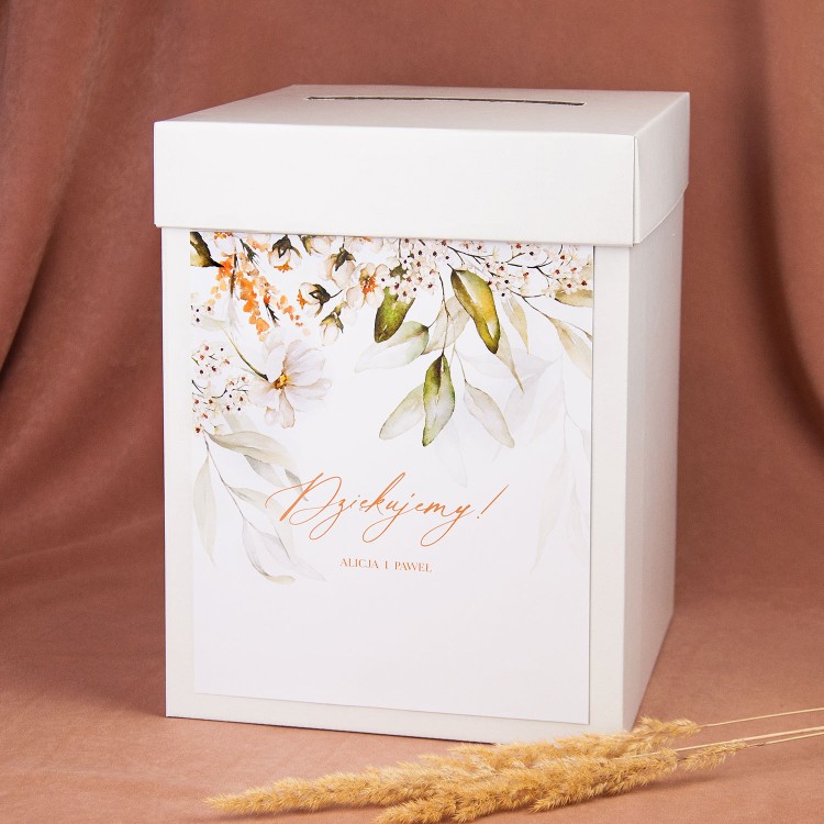 Pudełko na koperty z motywem beżowych i białych polnych kwiatów - Wild Flowers