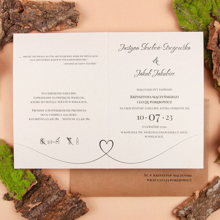 Rustykalne zaproszenia ślubne na ekologicznym papierze - Rural White