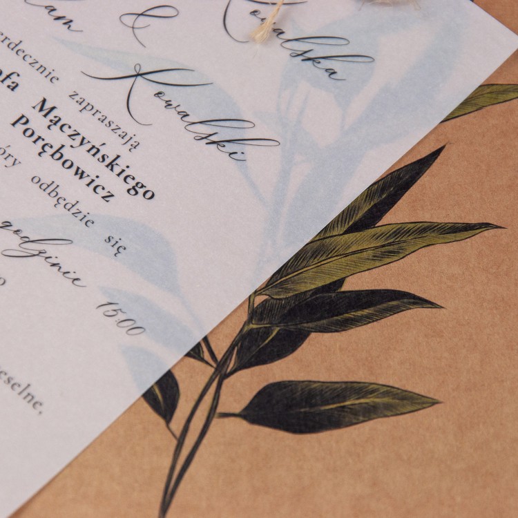 Rustykalne zaproszenia ślubne z kalką i oliwną gałązką - Big Leaves