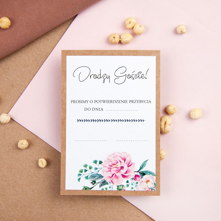 Rustykalne zaproszenia ślubne z motywem kwiatów piwonii do własnoręcznego uzupełnienia - Sweet Peony Eco - LAST MINUTE