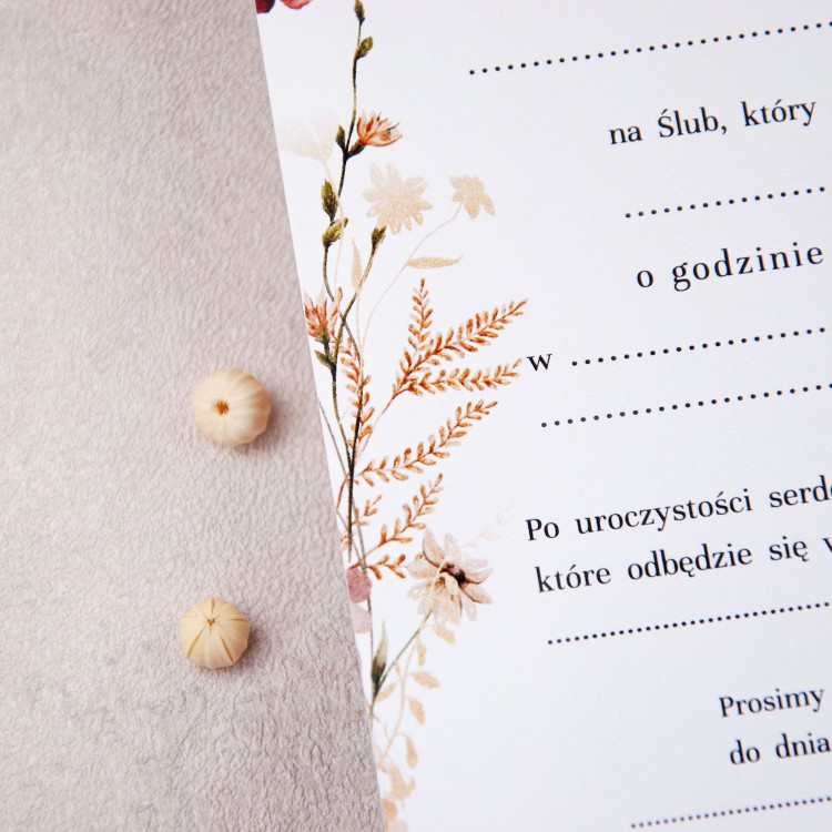 Rustykalne zaproszenia ślubne z motywem kwiatów polnych do włąsnoręcznego uzupełnienia - Summer Garden - LAST MINUTE