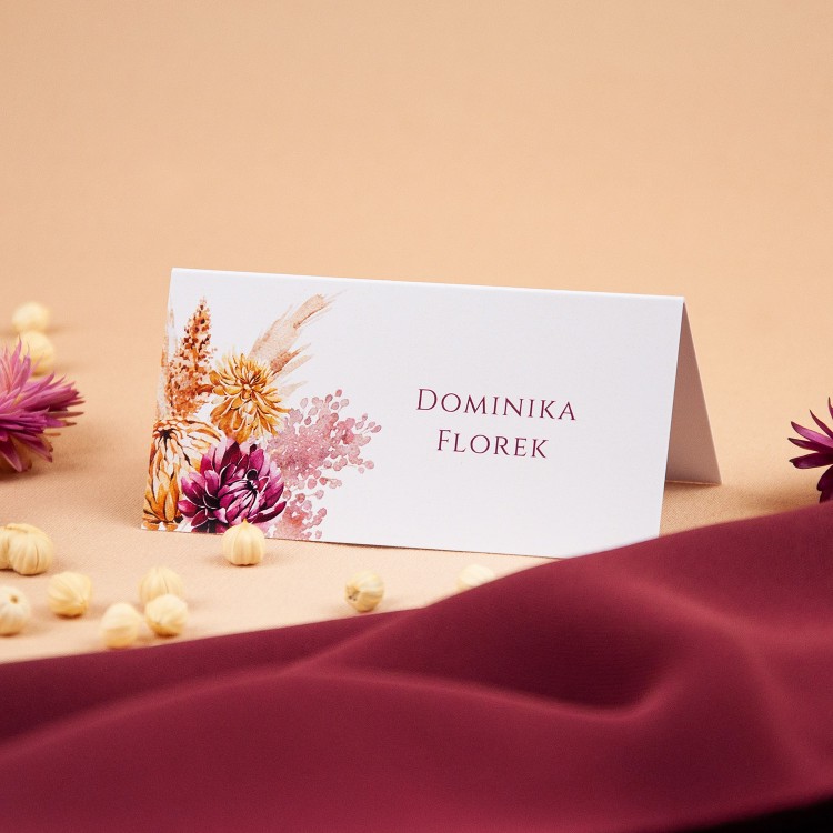 Winietki na stoły weselne z motywem suszonych kwiatów - Sunset, Dry Leaves