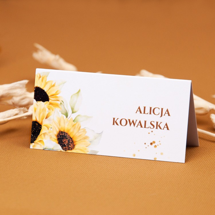 Winietki ślubne na stoły z motywem żółtych słoneczników - Sunflower - PRÓBKA