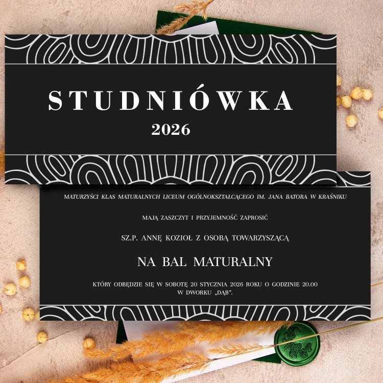 Jednokartowe zaproszenia na studniówkę z dwustronnym białym nadrukiem - Prom
