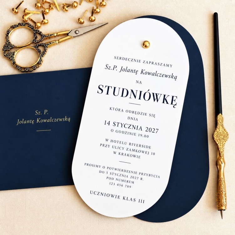 Eleganckie zaproszenia na bal maturalny studniówkę - Noir Elegance Navy Prom