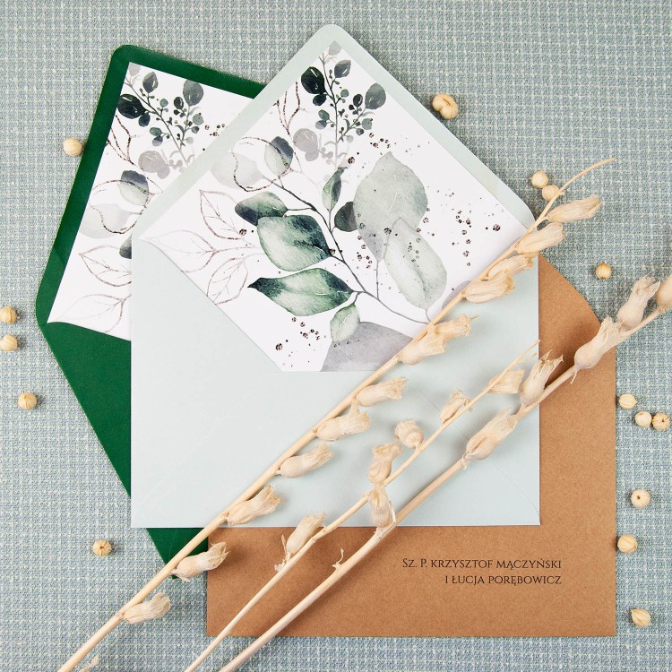 Zaproszenia ślubne kartka z kalendarza z delikatnymi zielonymi listkami - Green Calendar - PRÓBKA