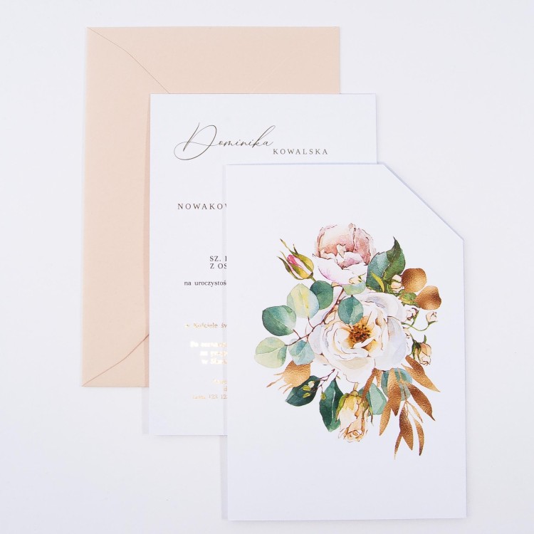 Zaproszenia Ślubne z białym kwiatowym etui i złoconym tekstem - Floral Case