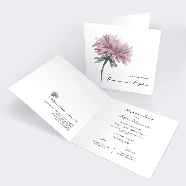 Otwierane Zaproszenia Ślubne z fioletowym kwiatem - Purple Flower