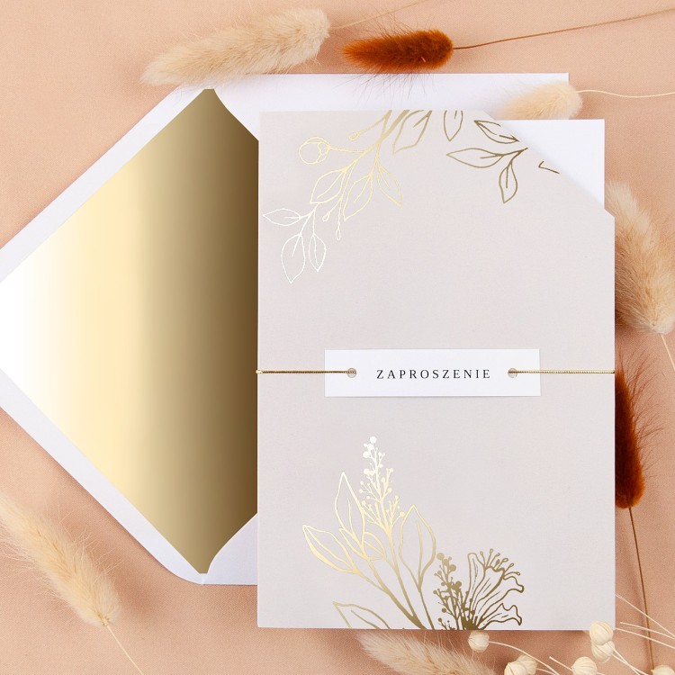 Zaproszenia Ślubne z etui w kolorze szarym i ze złoconymi gałązkami - Glamour Grey Case - PRÓBKA