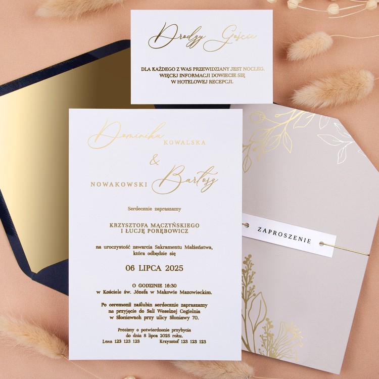 Zaproszenia Ślubne z etui w kolorze szarym i ze złoconymi gałązkami - Glamour Grey Case